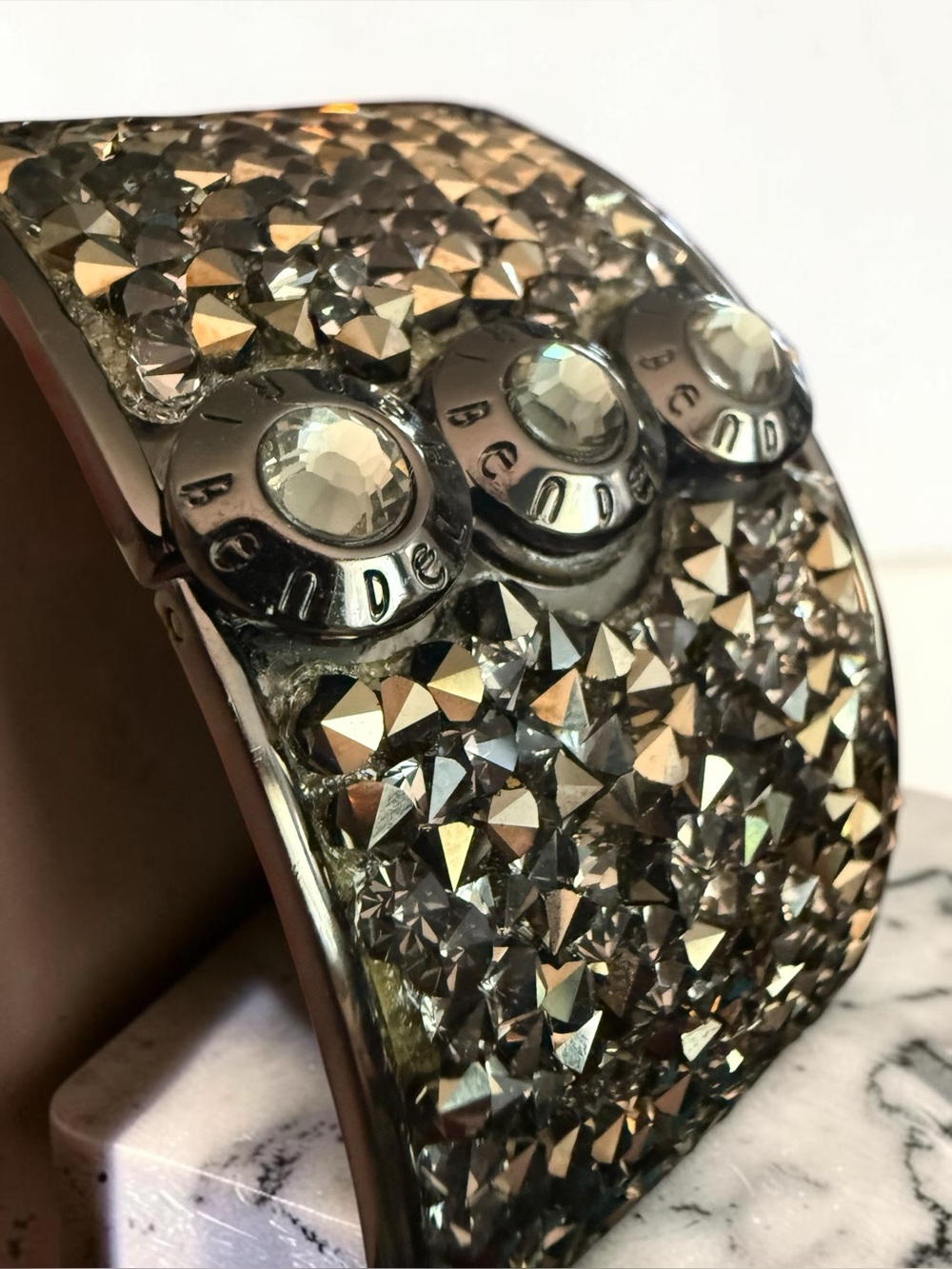 Henri Bendel Gunmetal "Rocks" Hinged Thick Cuff Bracelet